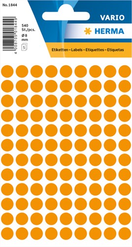 Etiket HERMA 1844 rond 8mm fluor oranje 540 stuks