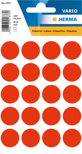 Etiket HERMA 1876 rond 19mm fluor rood 100 stuks