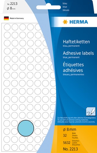 Etiket HERMA 2213 rond 8mm blauw 5632 stuks