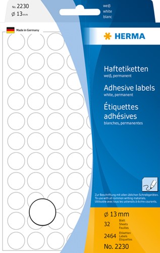 Etiket HERMA 2230 rond 13mm wit 2464 stuks