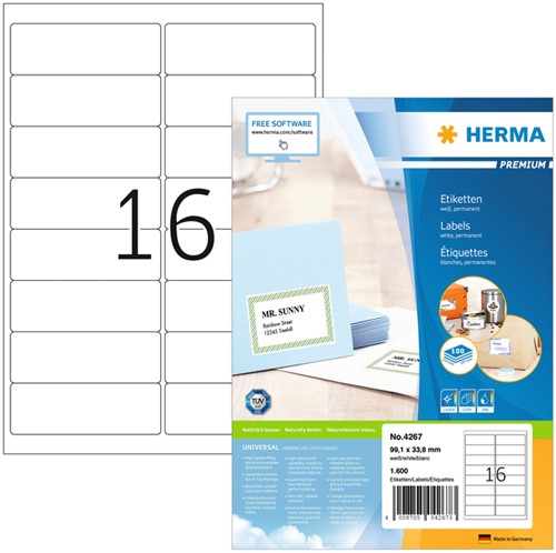 Etiket HERMA 4267 99.1x33.8mm premium wit 1600 stuks